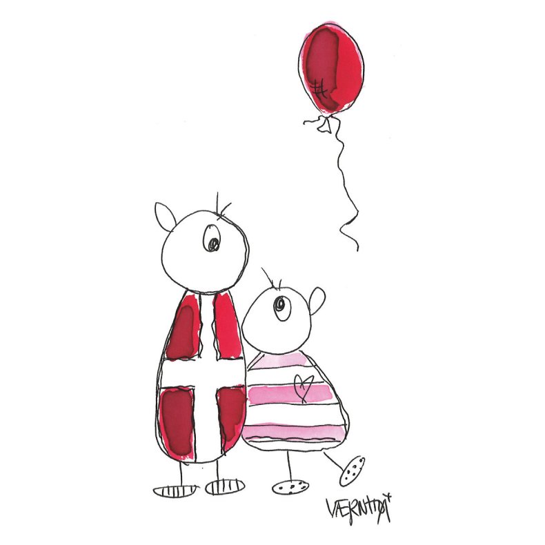 To figurer med en rd ballon